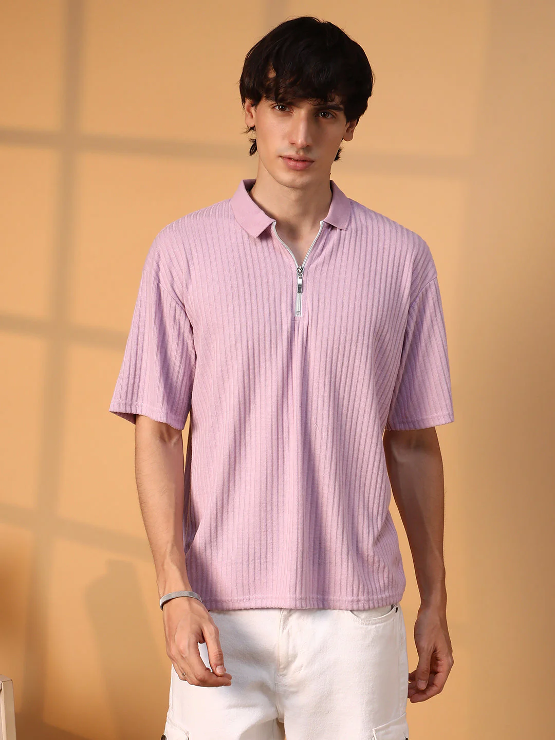 Ribbed Oversized Polo T-Shirt - Image 2