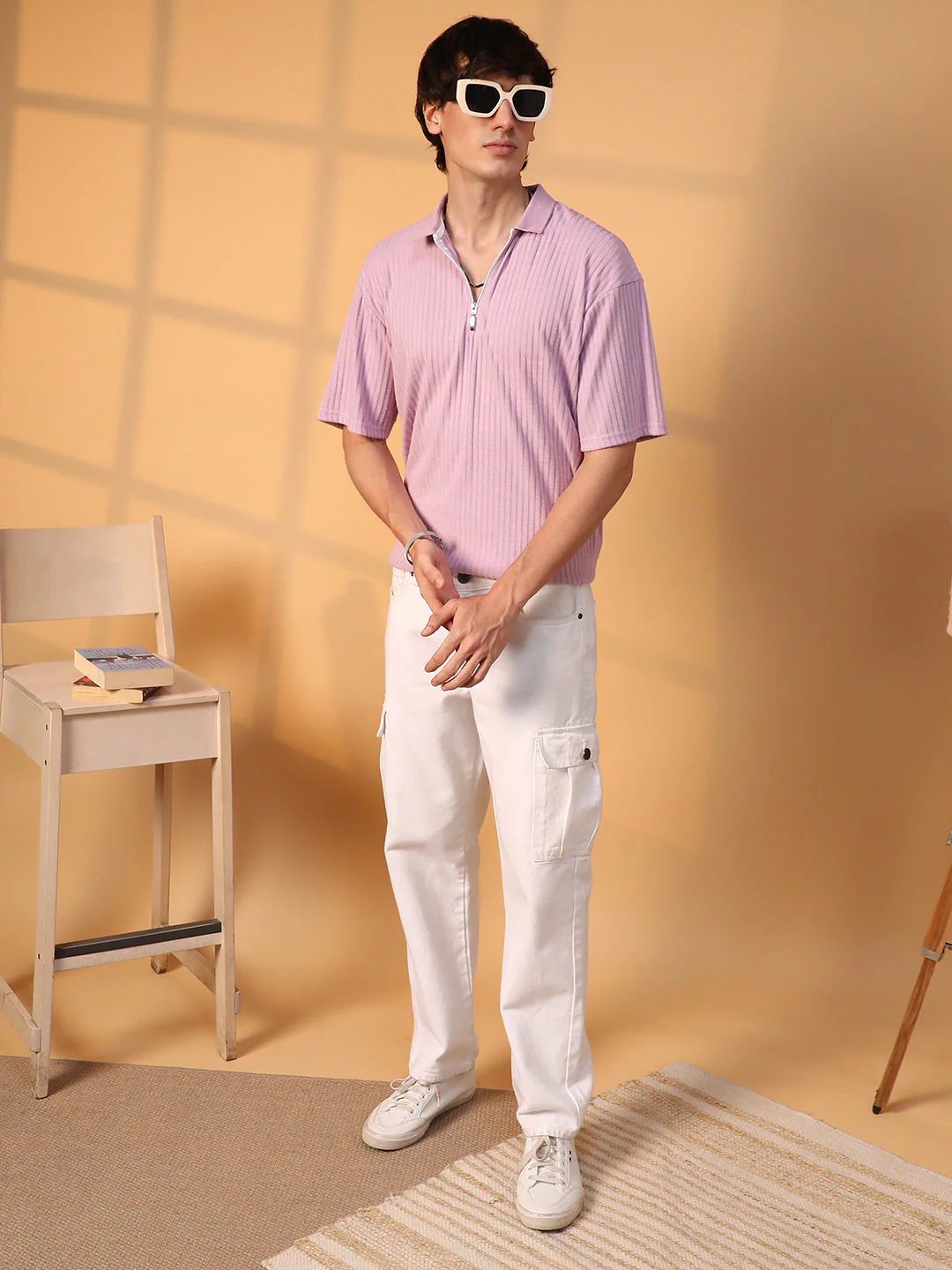 Ribbed Oversized Polo T-Shirt - Image 7