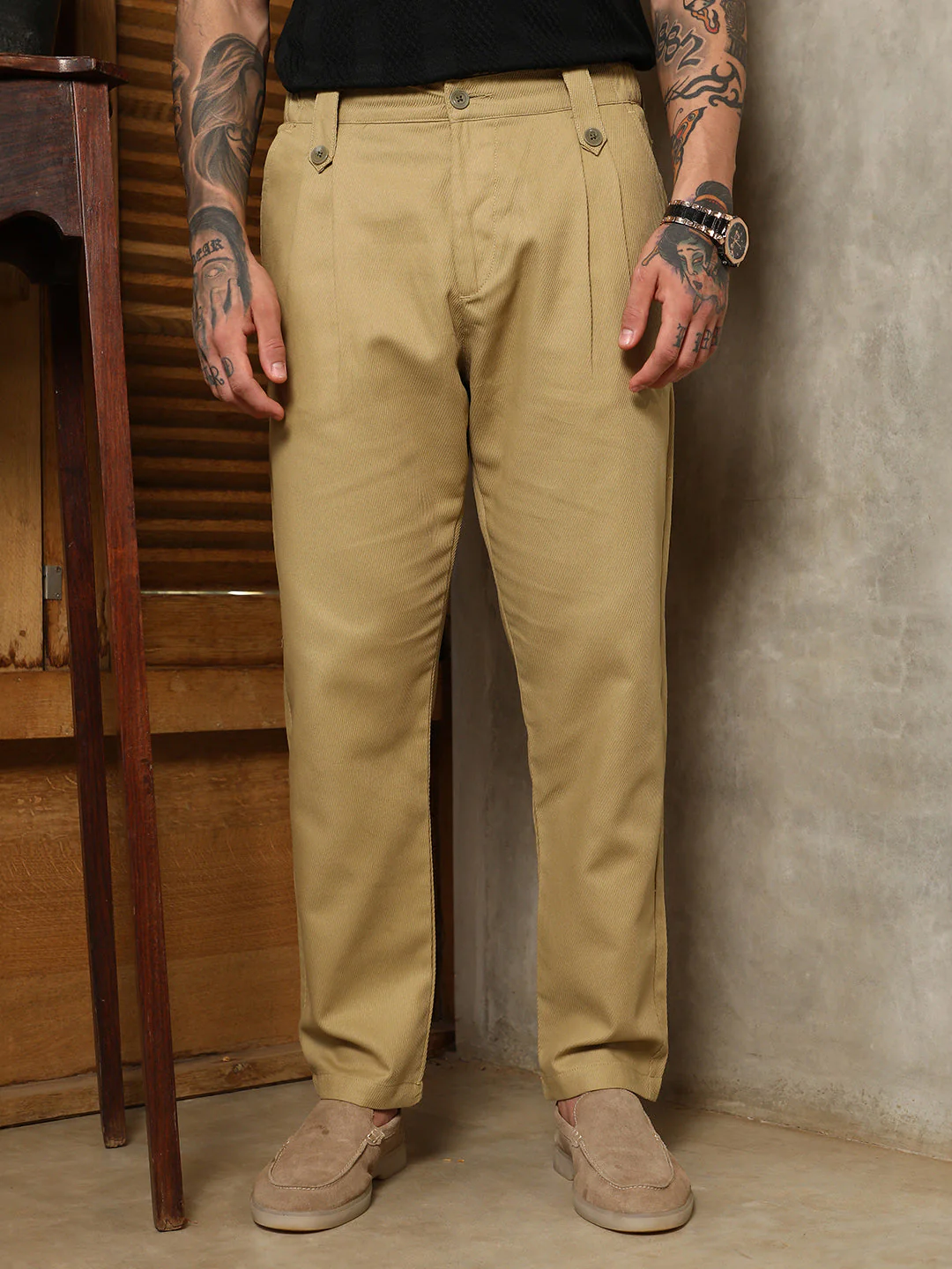 Ribbed-Pleated Chino Trousers - Image 2