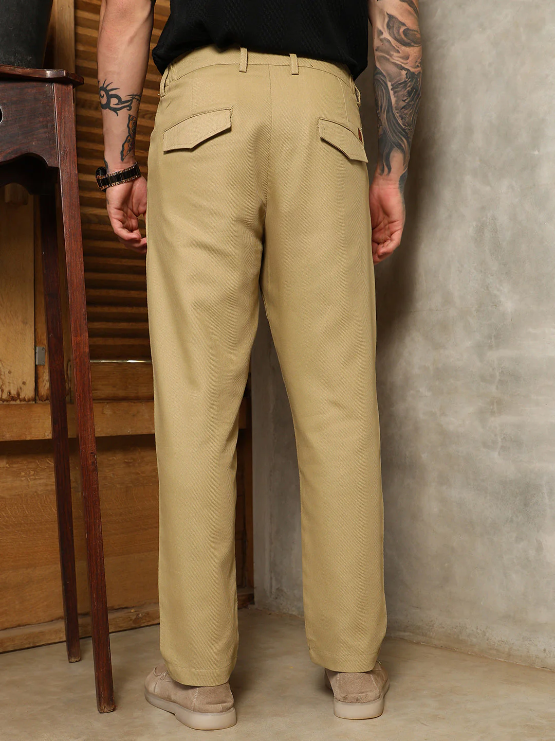 Ribbed-Pleated Chino Trousers - Image 4