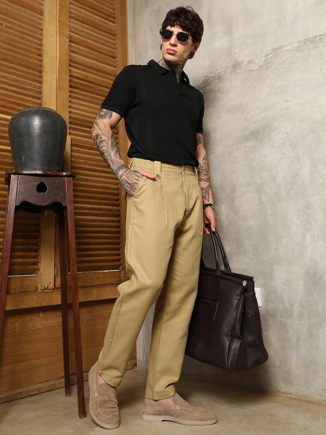 Ribbed-Pleated Chino Trousers - Image 6