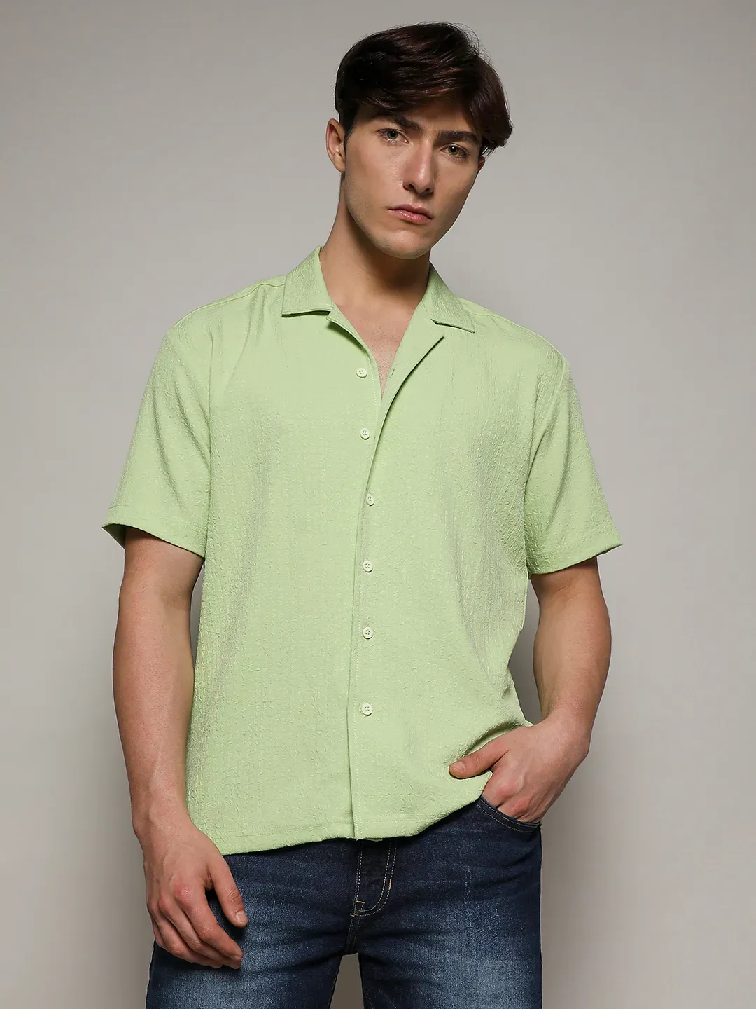 Self-Design Creased Box Shirt - Image 2