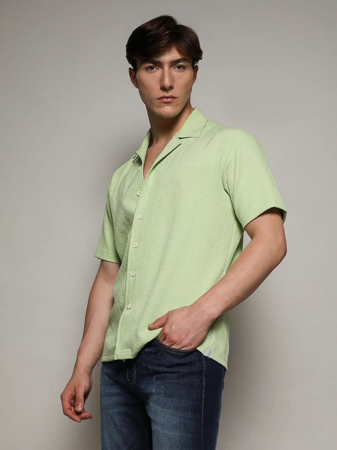 Self-Design Creased Box Shirt - Image 3