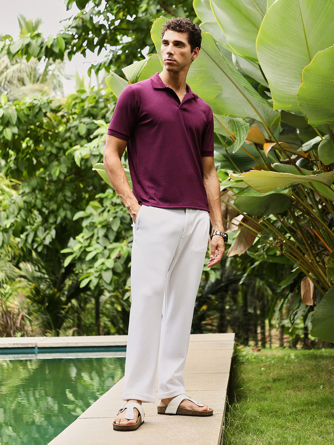 Vined-Jacquard Knit Polo T-Shirt - Image 5