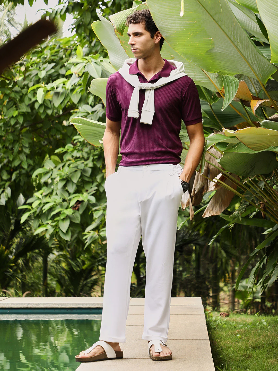 Vined-Jacquard Knit Polo T-Shirt - Image 6