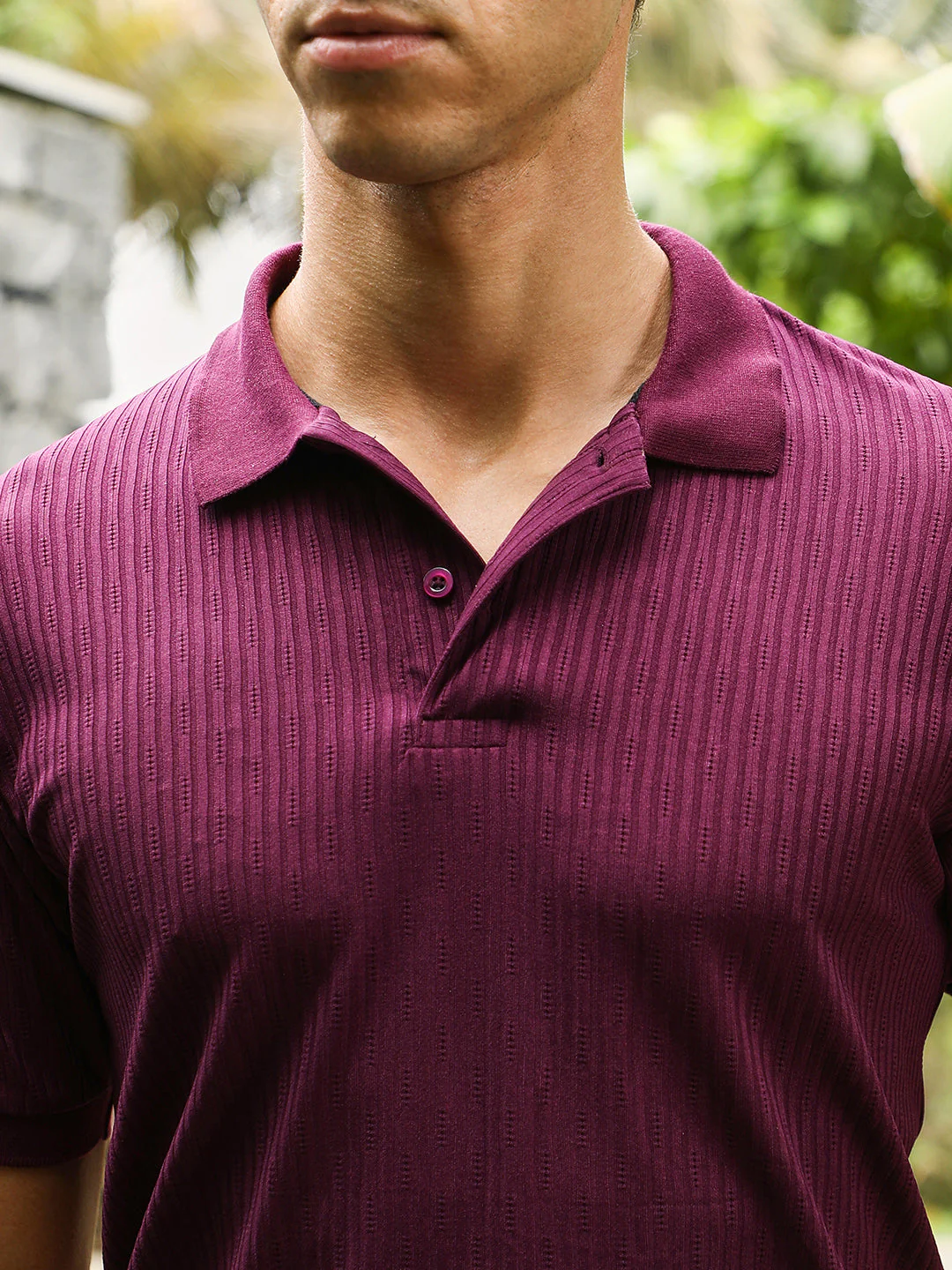 Vined-Jacquard Knit Polo T-Shirt - Image 7