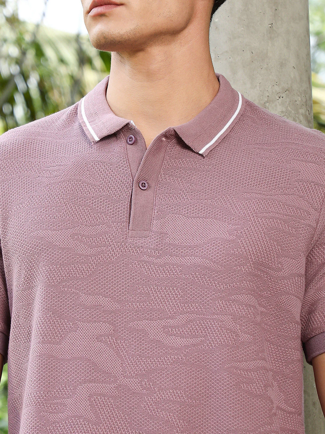 Mauve Purple Abstract-Tactile Knit Polo T-Shirt - Image 7
