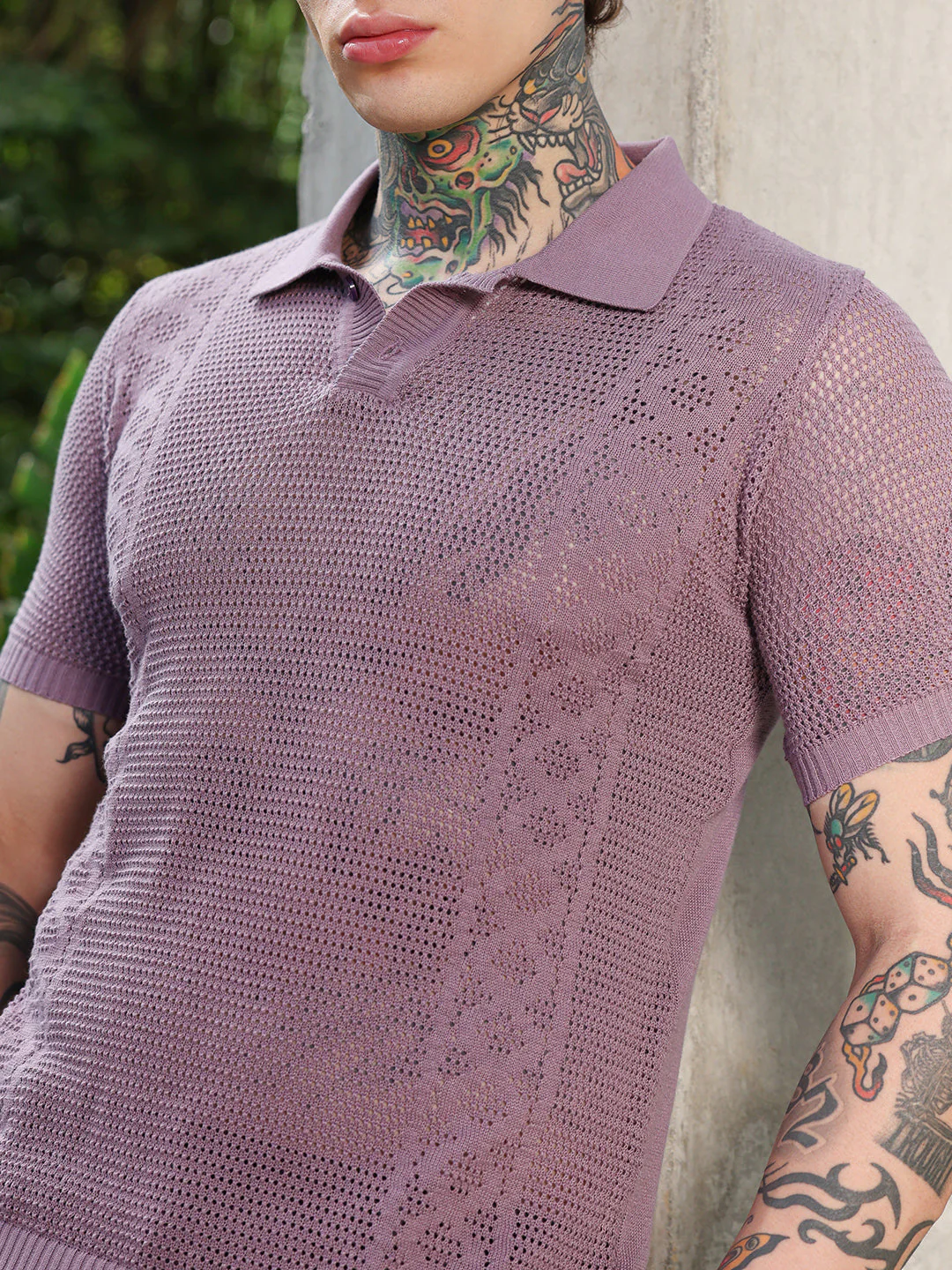 Spiral-Panel Open-Knit Polo T-Shirt - Image 7