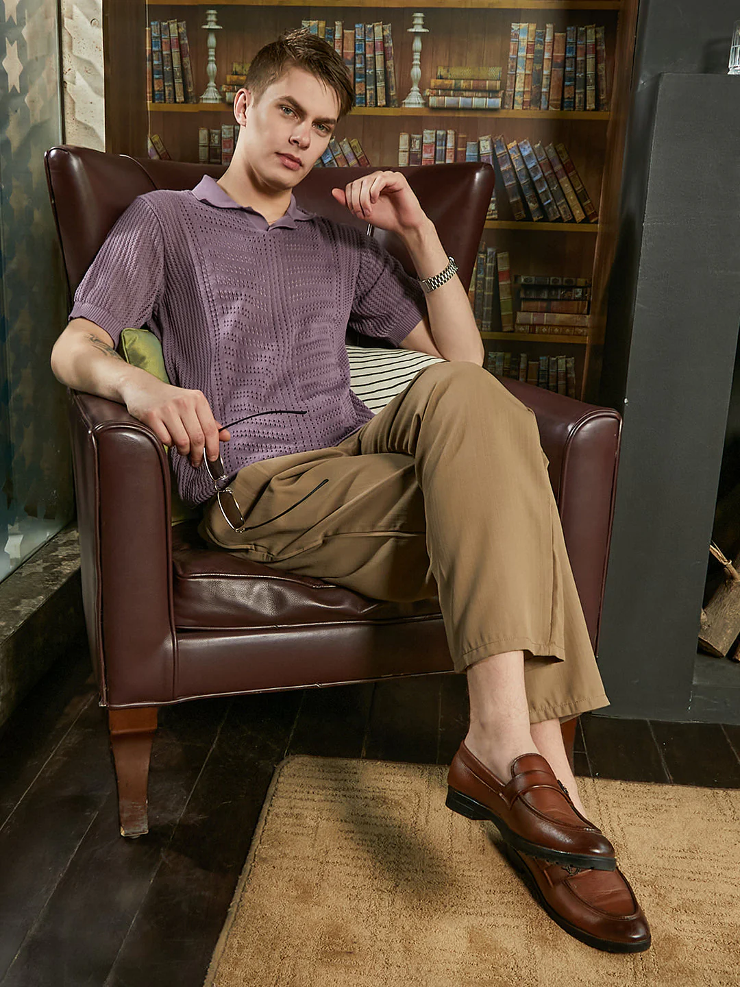 Stripe-Textured Polo T-Shirt - Image 6