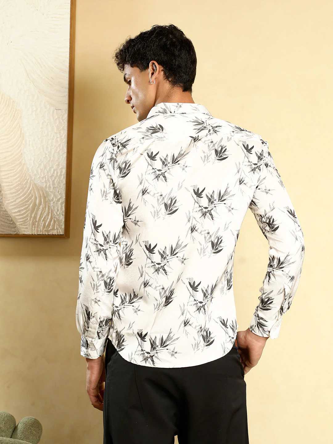 Faded-Leaf Imprint Satin Shirt - Image 4