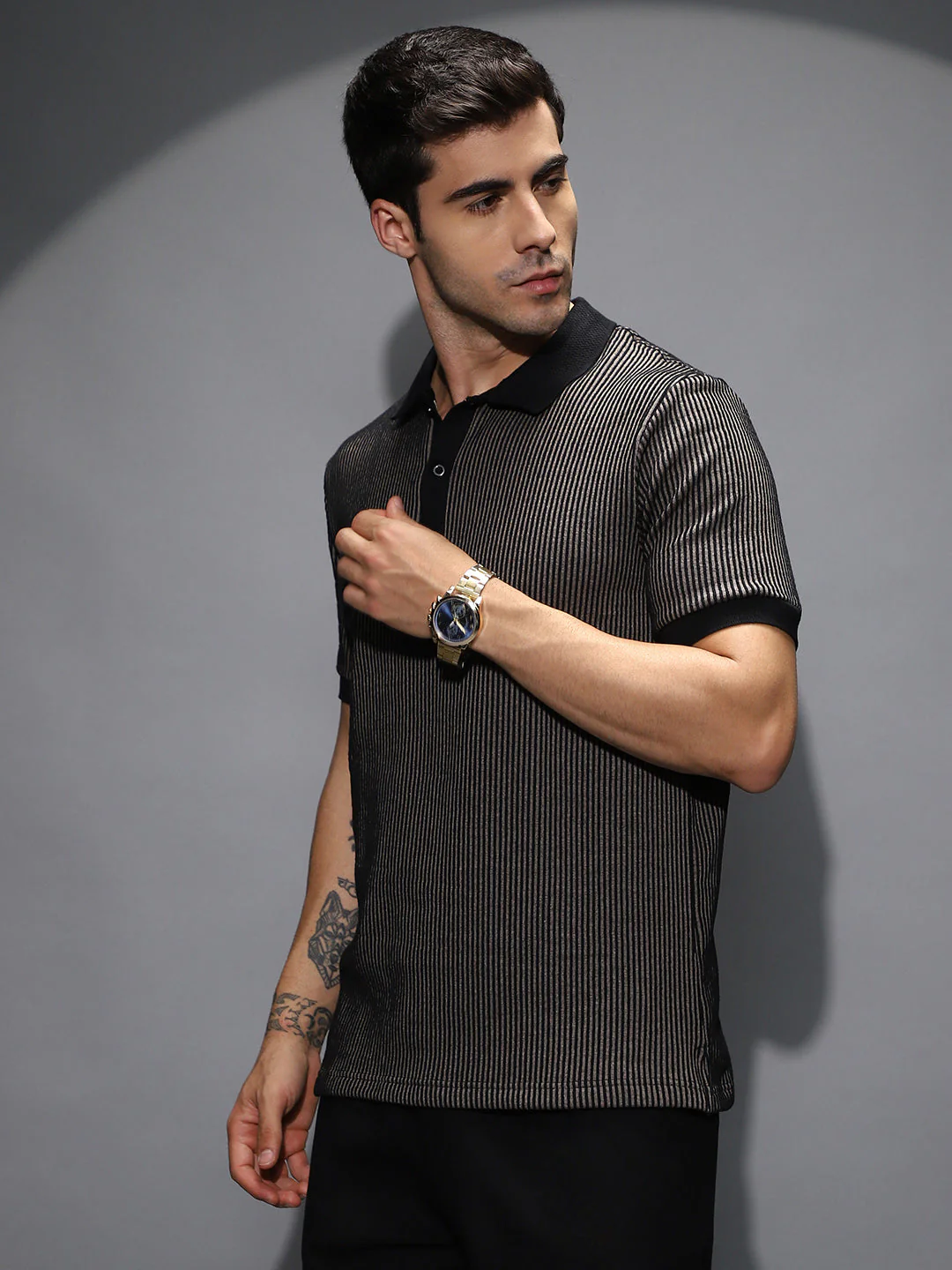 Pinstriped Polo T-Shirt - Image 3