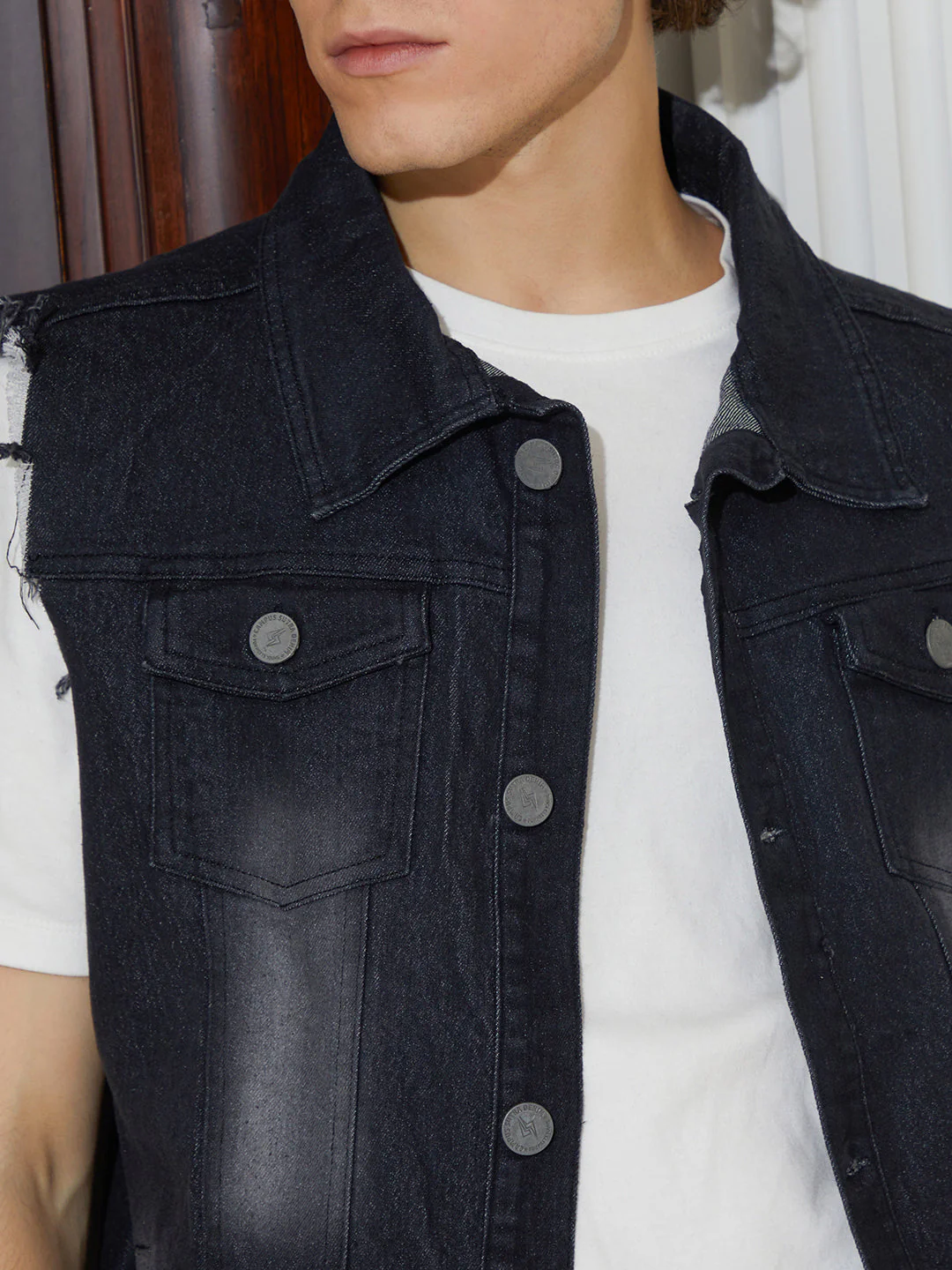 Dark-Wash Denim Vest Jacket - Image 7