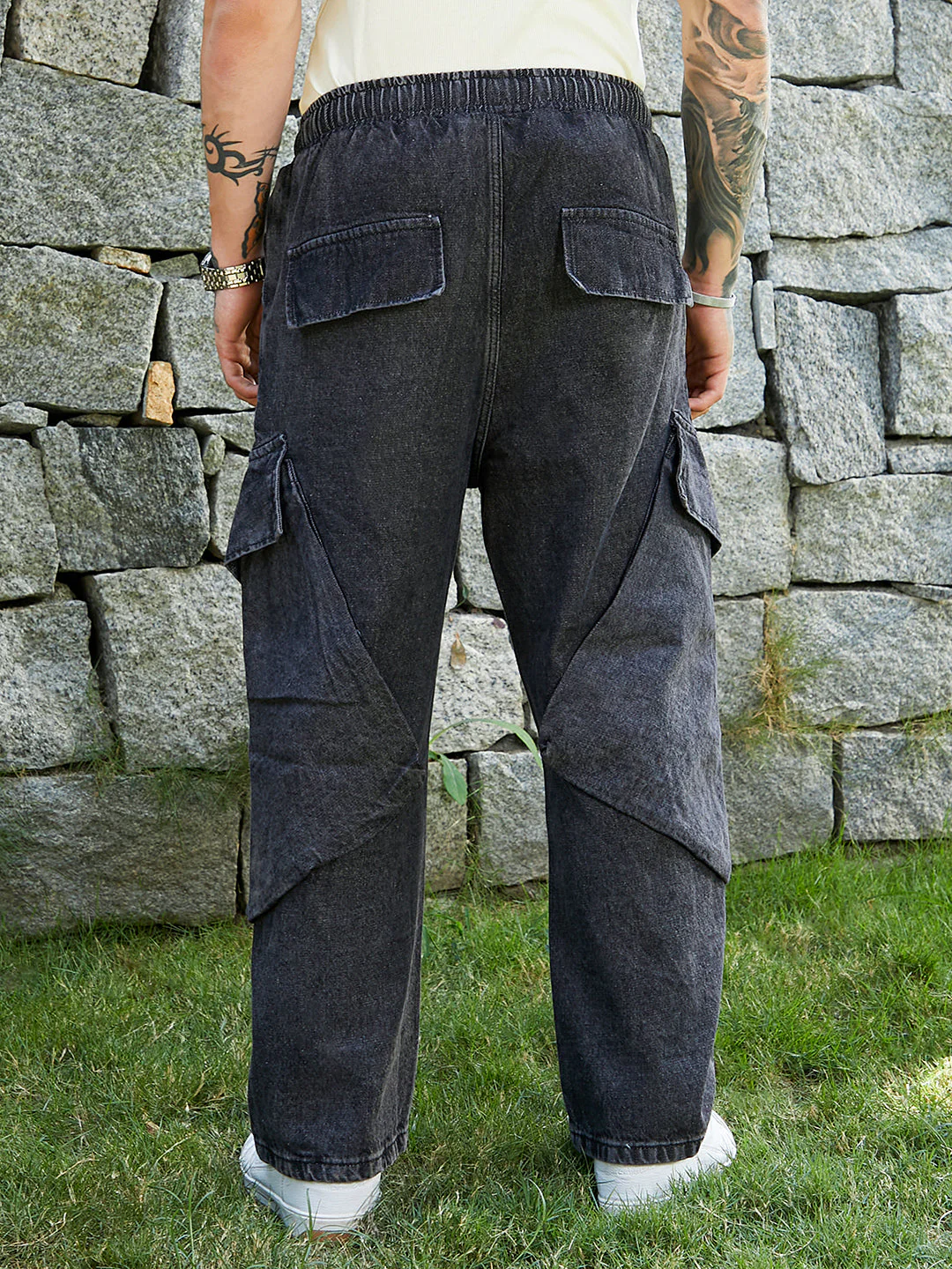 Dark-Wash Modular-Utility Denim Jeans - Image 4