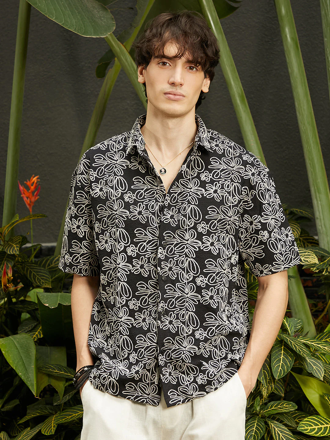 Floral-Lined Oversized Shirt - Image 2