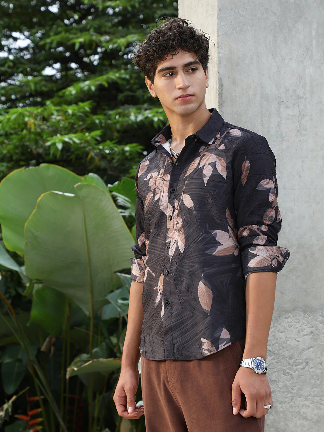 Imprinted Foliage Textured Shirt - Image 3