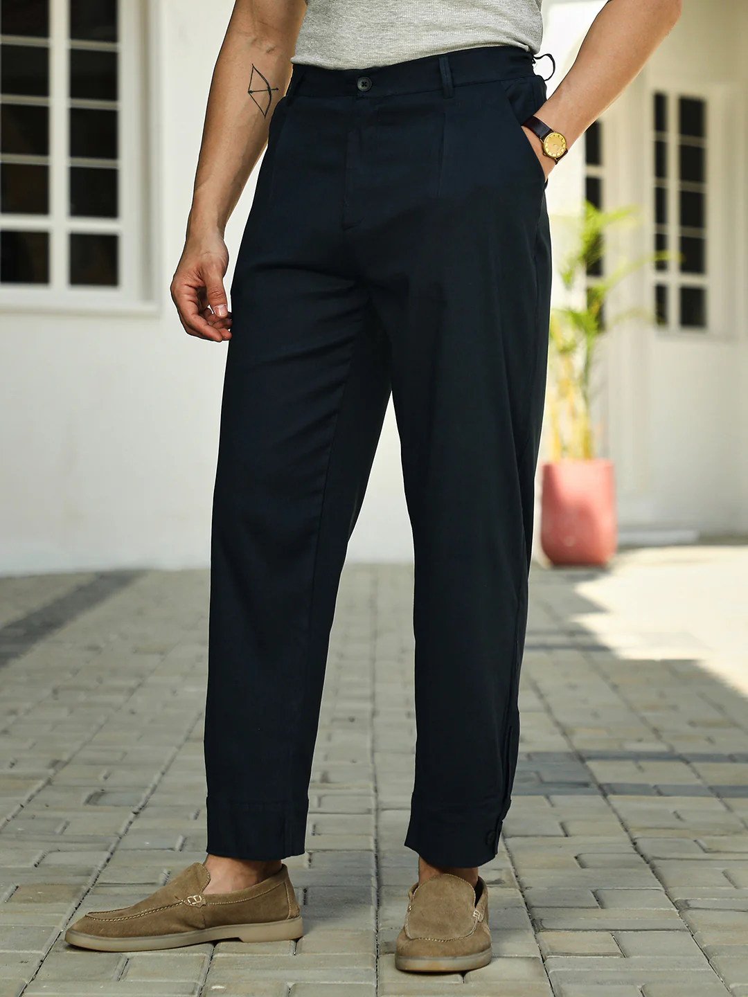 Linen-Blend Tapered Trousers - Image 2