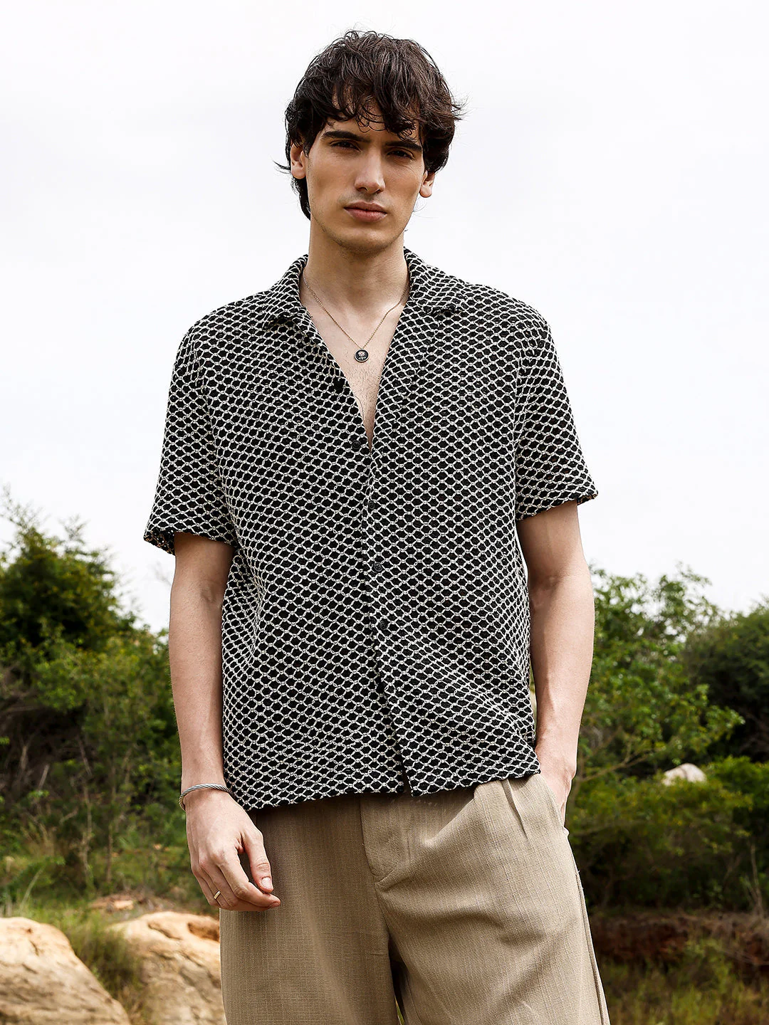 Contrast Rhombus Oversized Shirt - Image 2