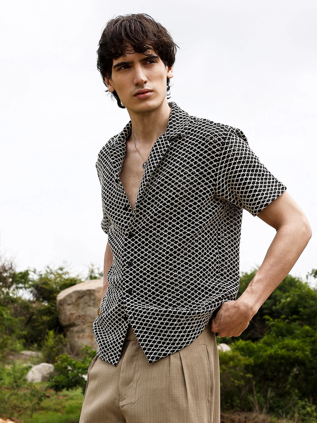 Contrast Rhombus Oversized Shirt - Image 3