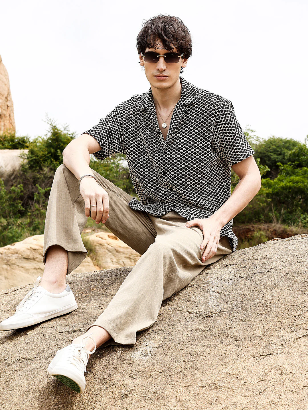 Contrast Rhombus Oversized Shirt - Image 6