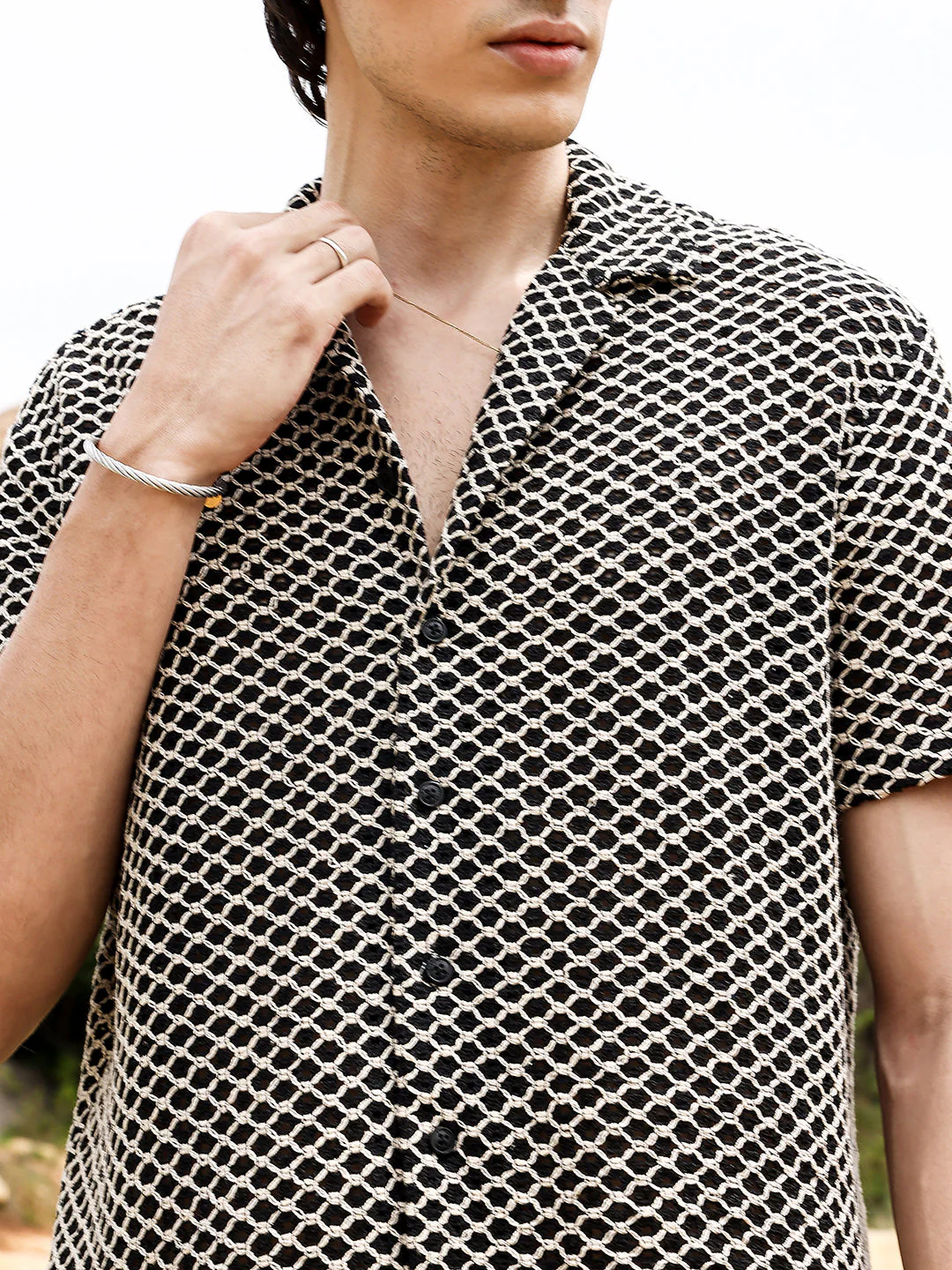 Contrast Rhombus Oversized Shirt - Image 7