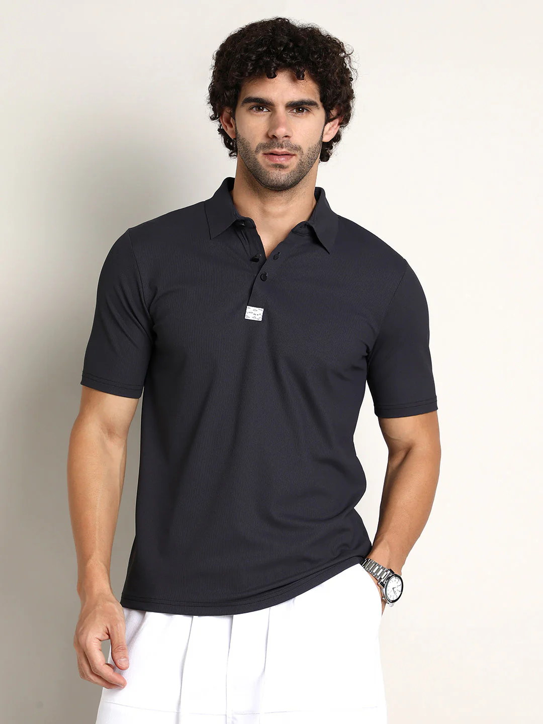 Seamless Ribbed Polo T-Shirt - Image 3