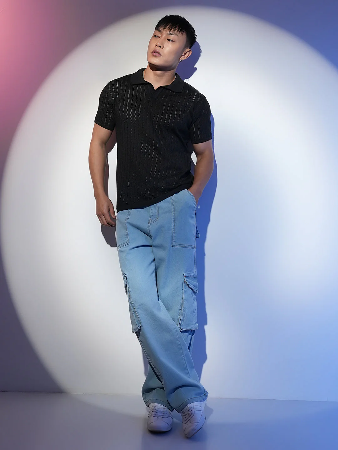 Stripe-Textured Polo T-Shirt - Image 5