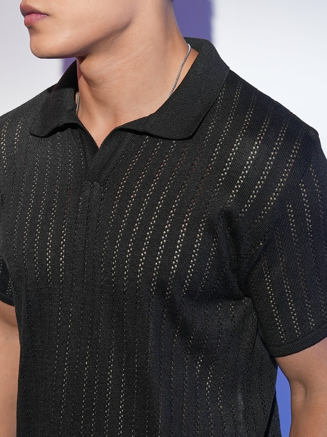 Stripe-Textured Polo T-Shirt - Image 7