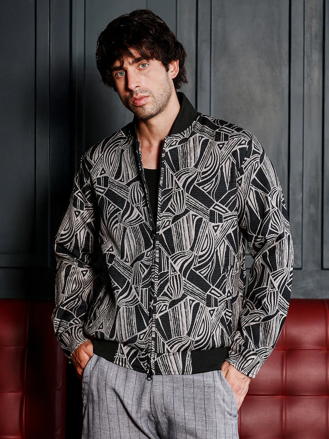 Stroke-Jacquard Bomber Jacket - Image 2