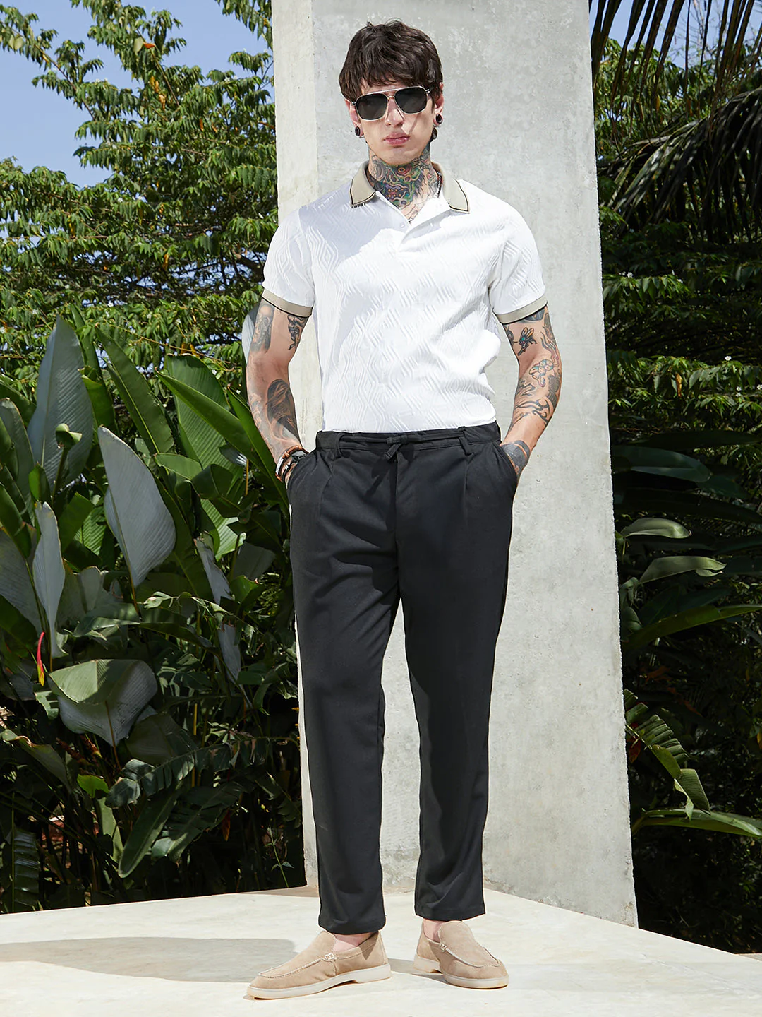 Lightweight - Tactile-Pleated Chino Trousers - Image 5