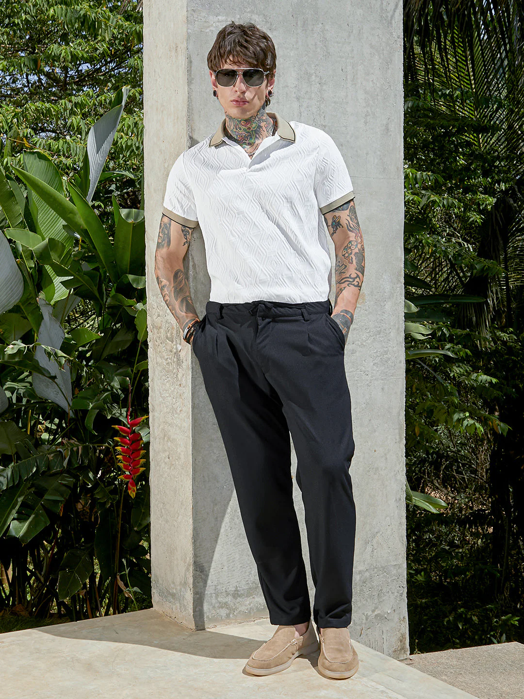 Lightweight - Tactile-Pleated Chino Trousers - Image 6