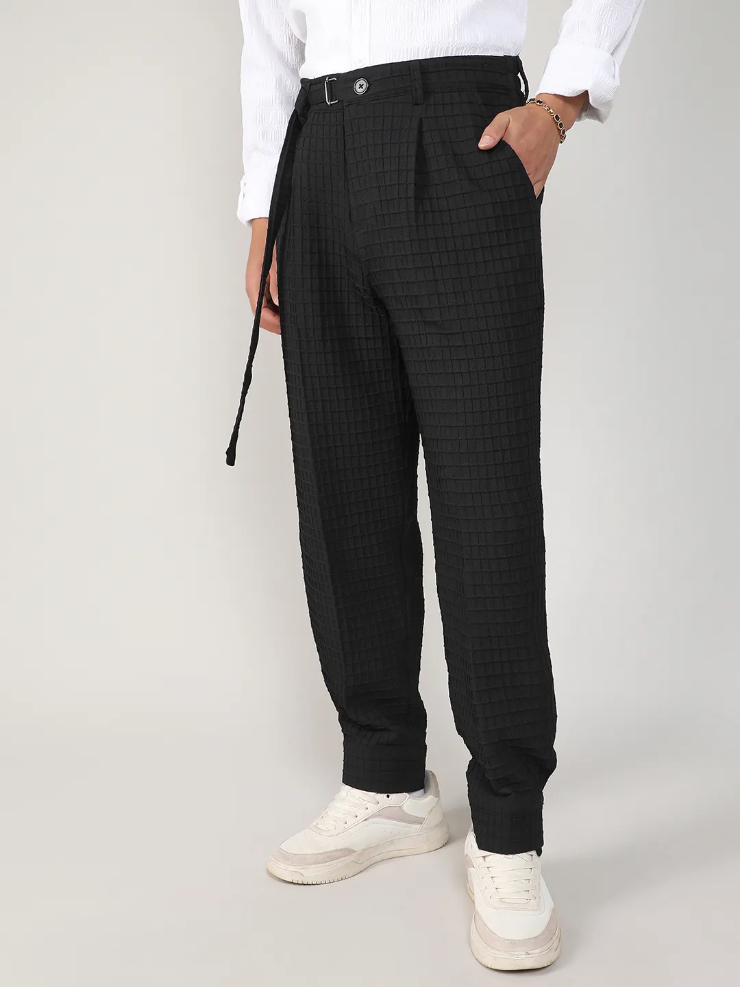 Lightweight - Textured Graph Check Trousers - Image 3