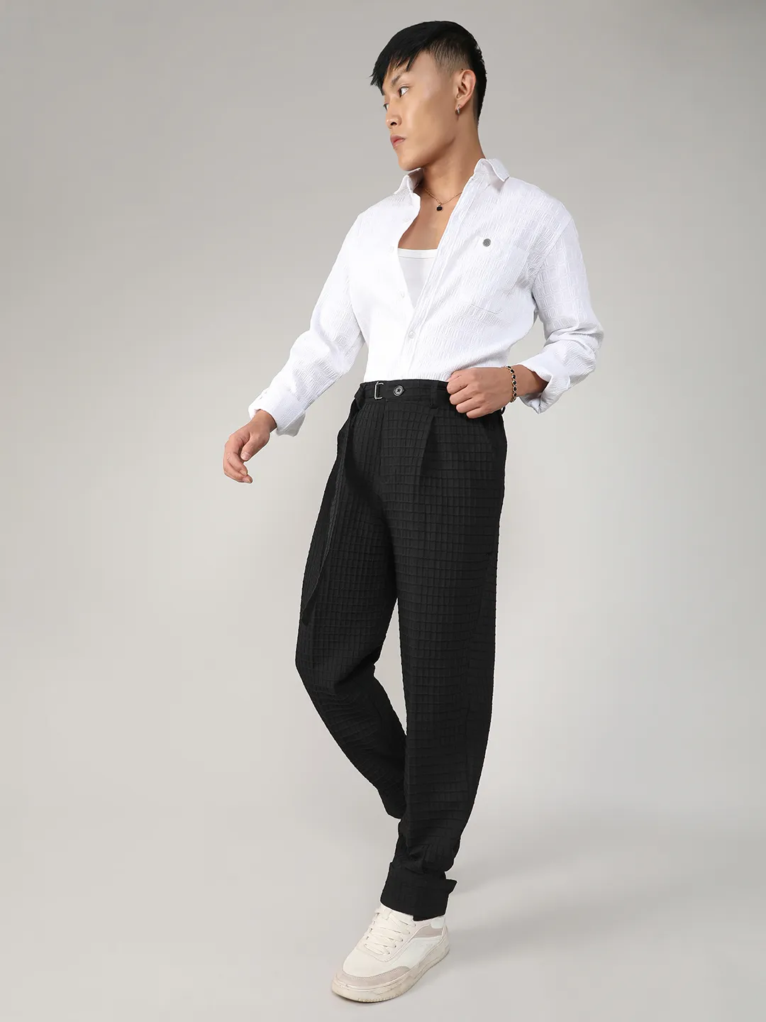 Lightweight - Textured Graph Check Trousers - Image 5