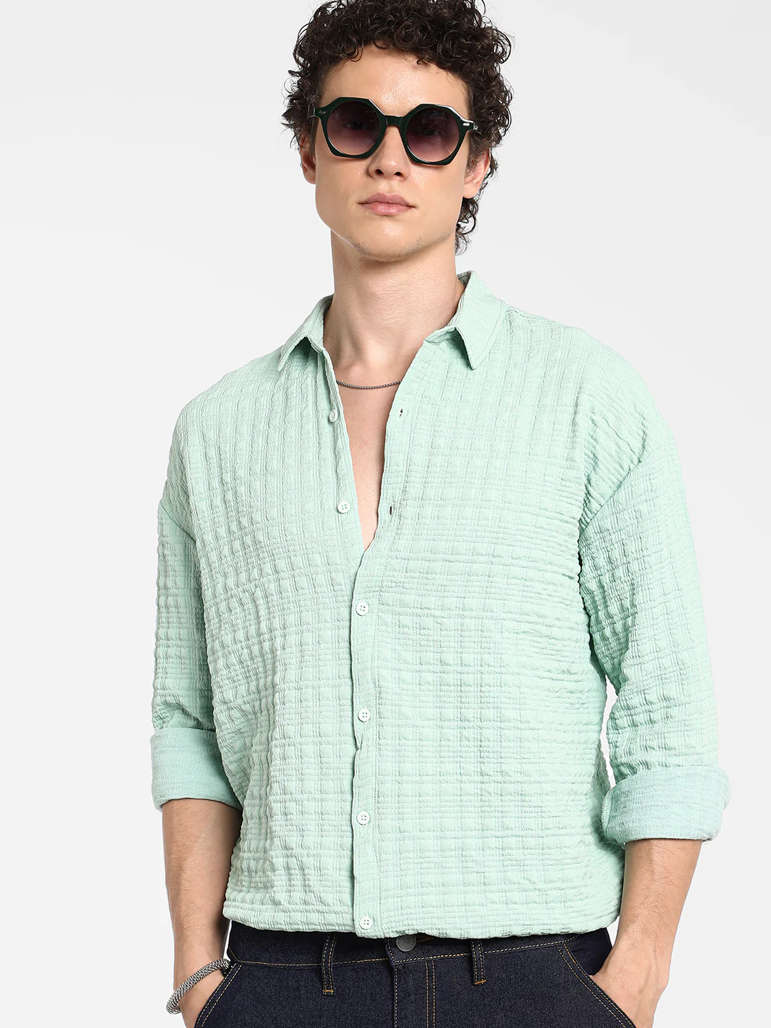 Box-Textured Oversized Shirt - Image 8