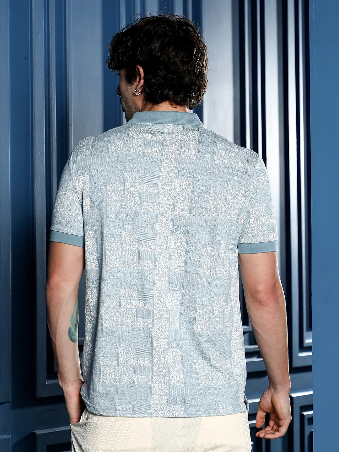 Lattice-Geometric Jacquard Polo T-Shirt - Image 4