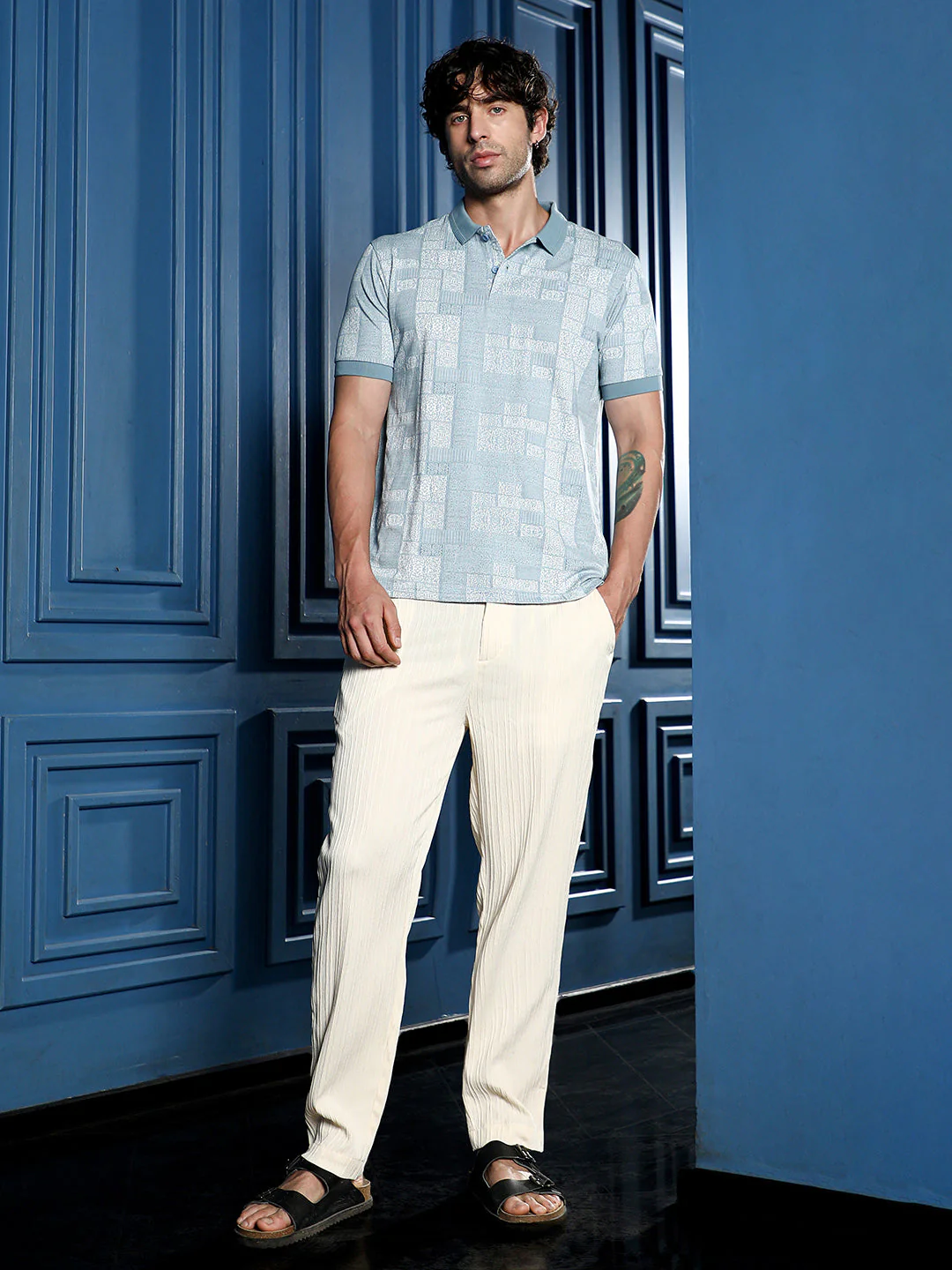 Lattice-Geometric Jacquard Polo T-Shirt - Image 5