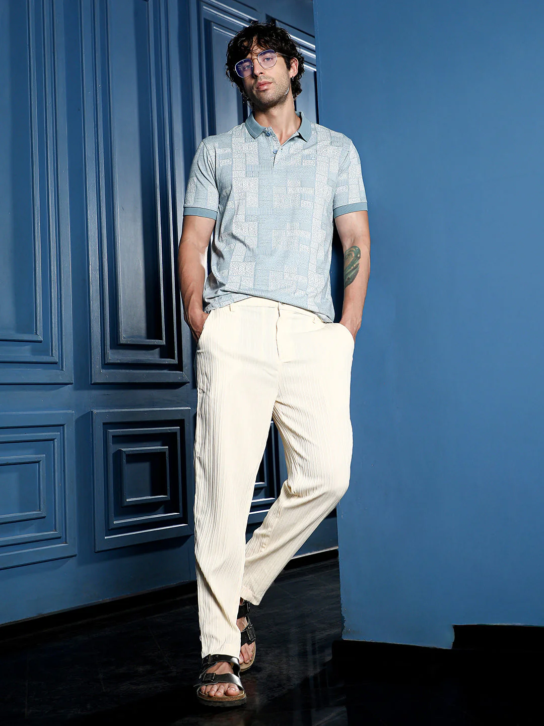 Lattice-Geometric Jacquard Polo T-Shirt - Image 6