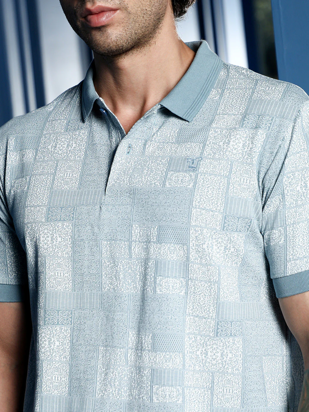 Lattice-Geometric Jacquard Polo T-Shirt - Image 7