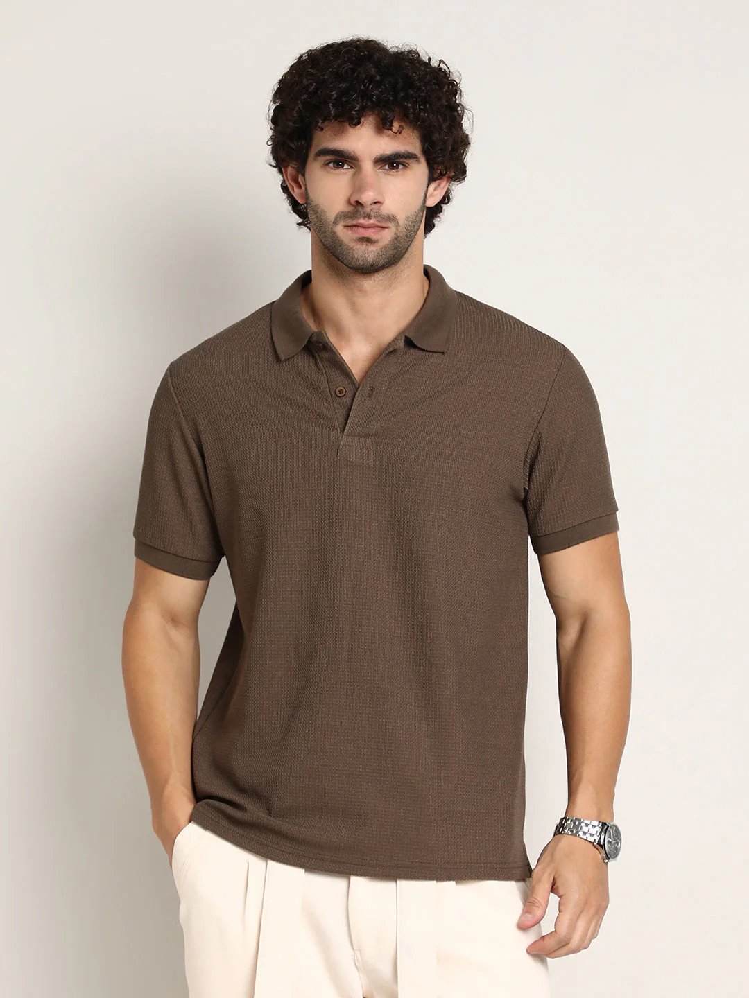 Chainlink-Ribbed Polo T-Shirt - Image 2