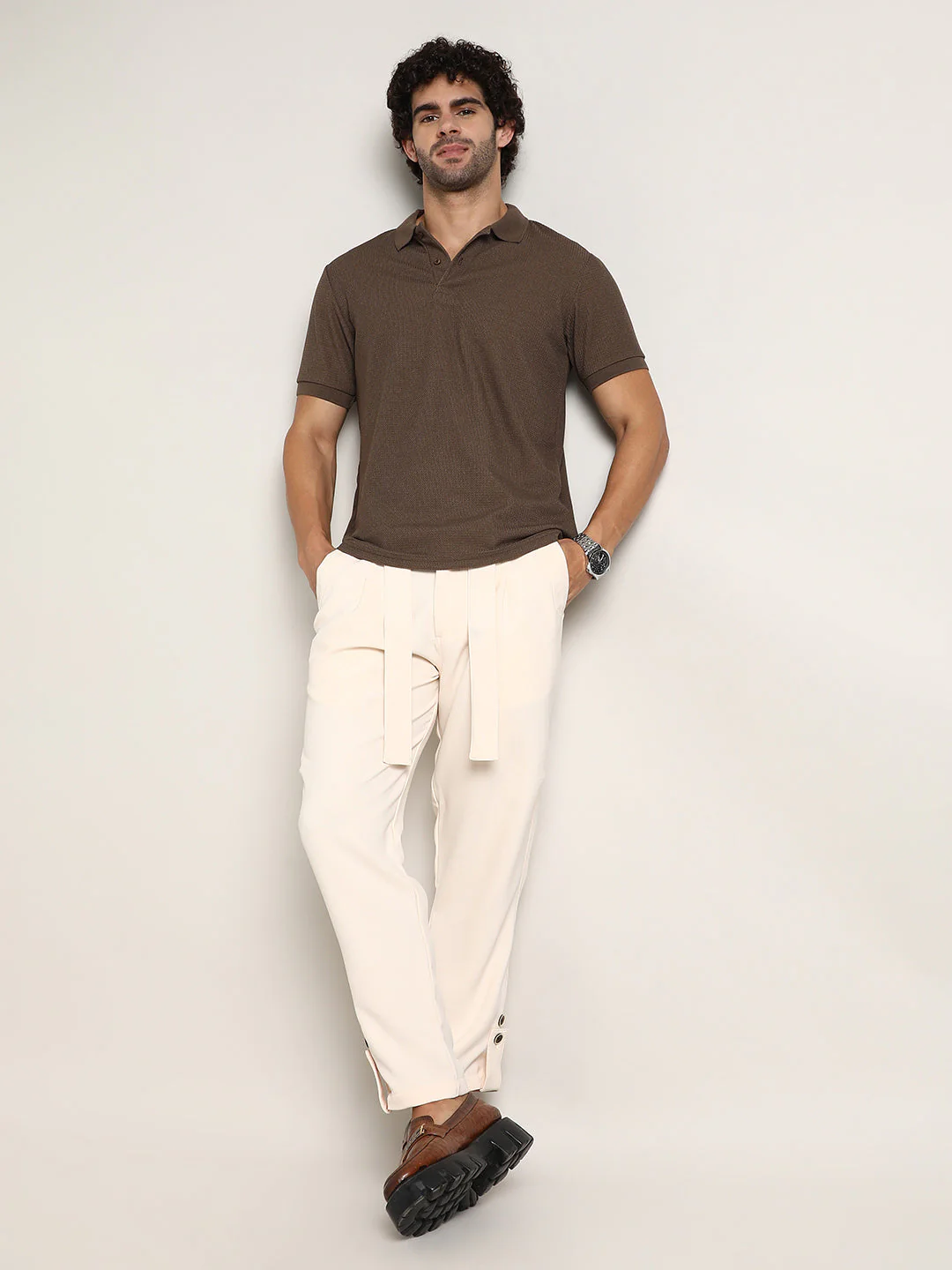 Chainlink-Ribbed Polo T-Shirt - Image 6