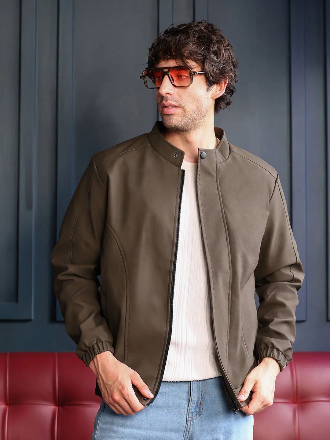 Coated Panel-Stitch Rider Jacket