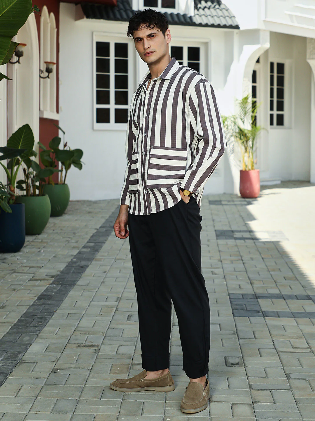 Candy-Striped Utility Oversized Shirt - Image 5