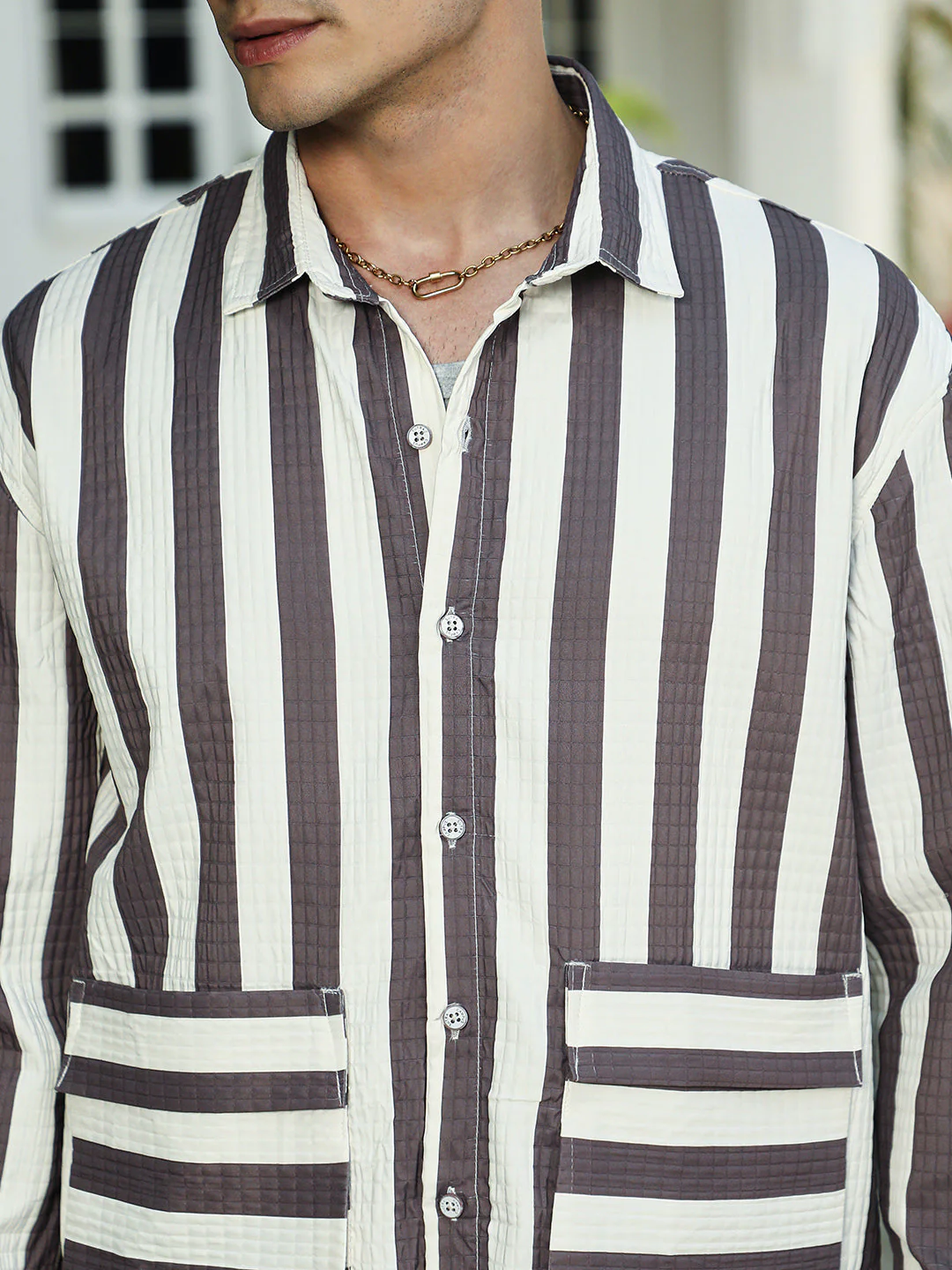 Candy-Striped Utility Oversized Shirt - Image 7