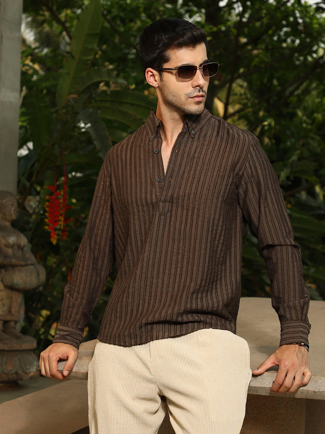 Edge-Lined Half-Placket Shirt