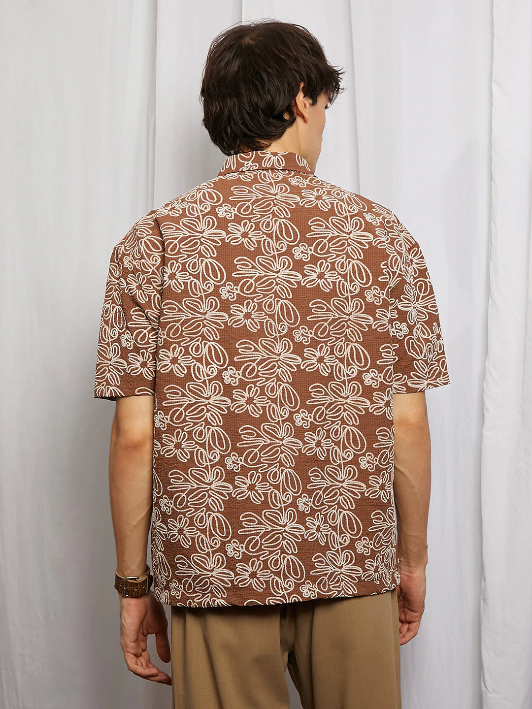 Floral-Lined Oversized Shirt - Image 4