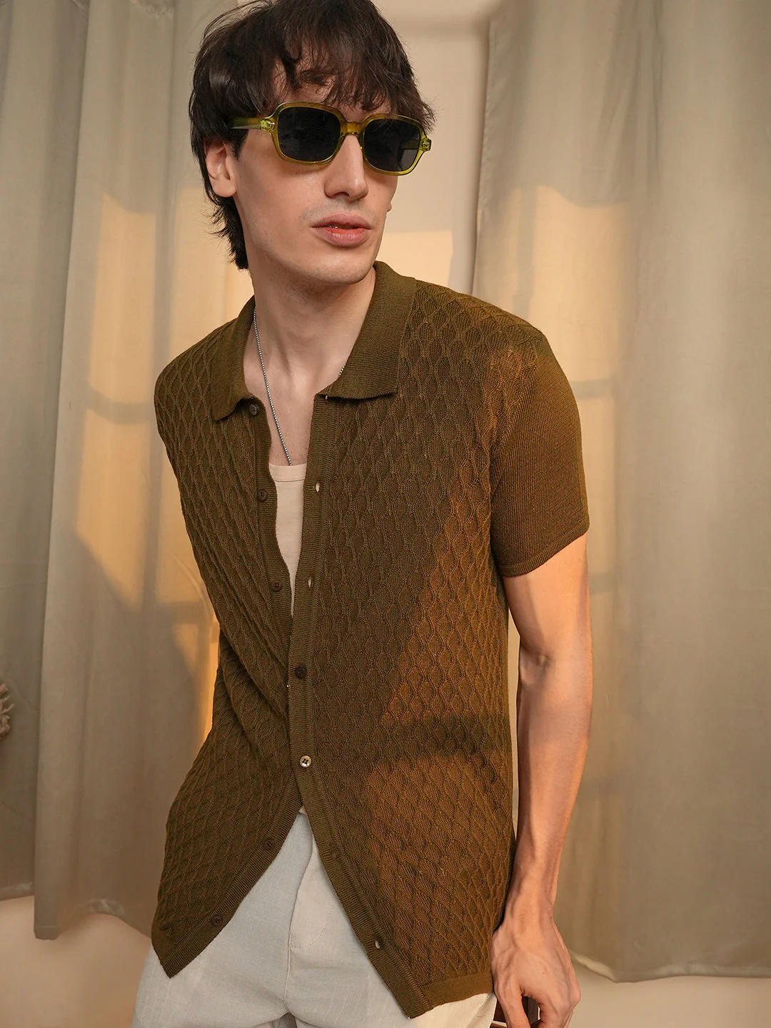 Harlequin-Textured Knit Shirt
