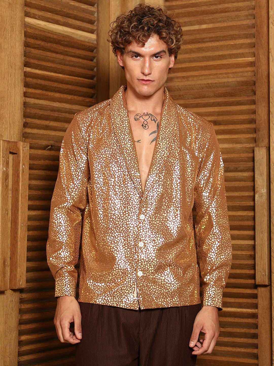 Metallic Shawl Collar Oversized Shirt - Image 2