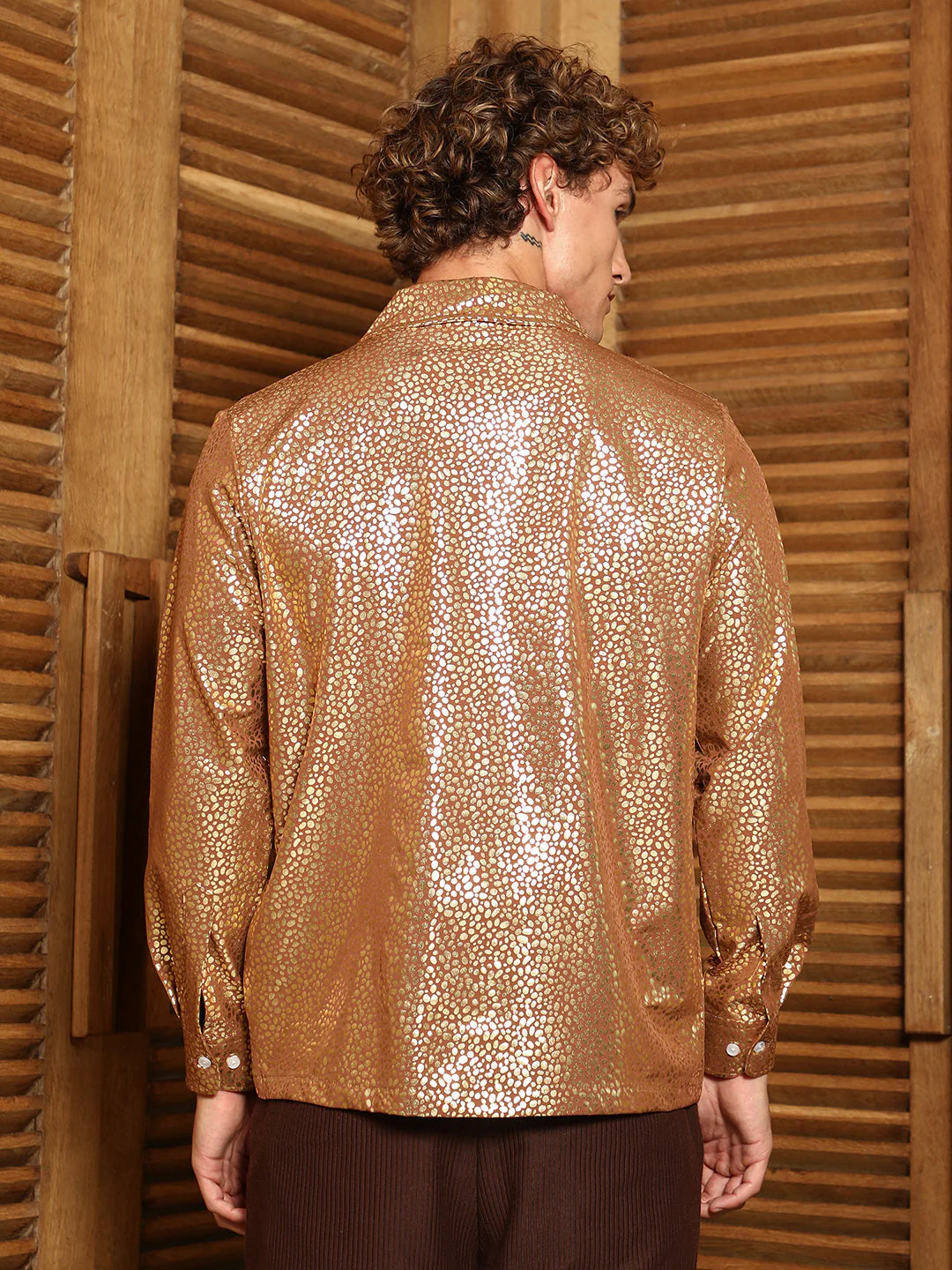 Metallic Shawl Collar Oversized Shirt - Image 4