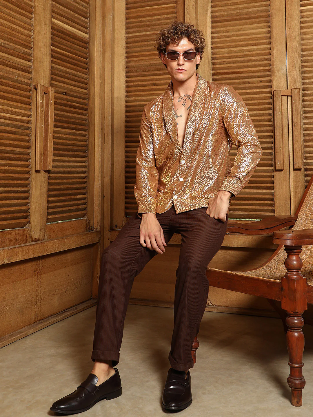 Metallic Shawl Collar Oversized Shirt - Image 6