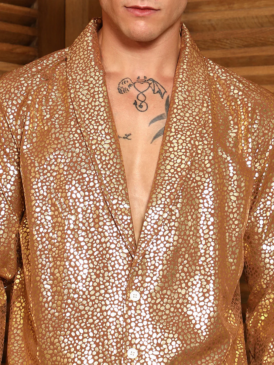 Metallic Shawl Collar Oversized Shirt - Image 7
