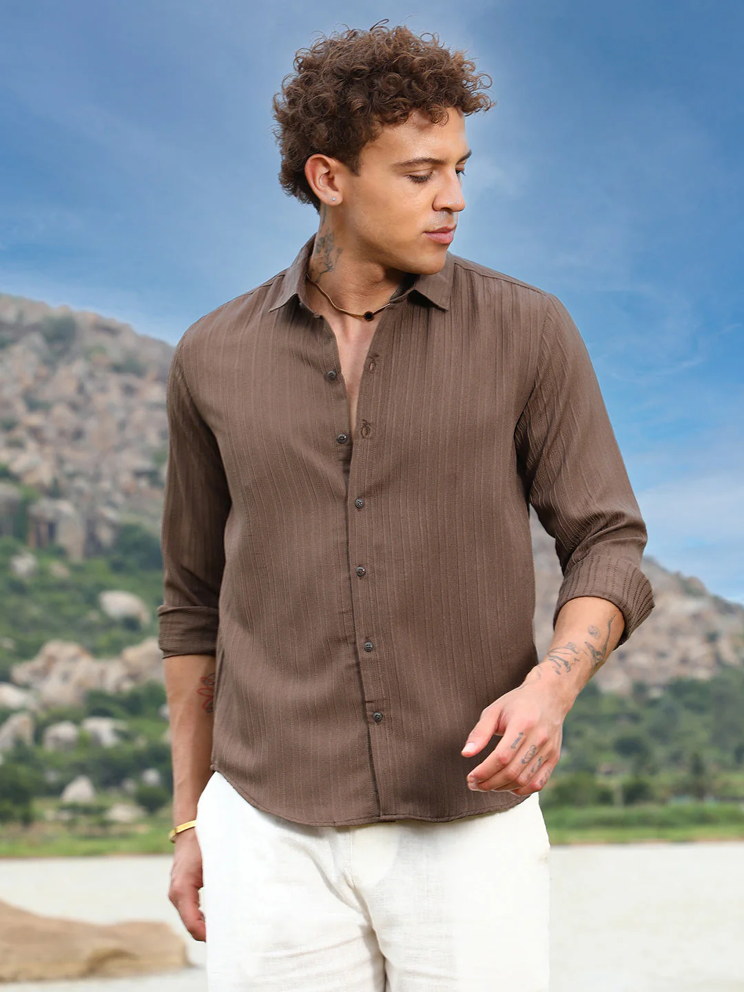 Self-Design Striped Shirt - Image 2